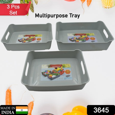 Multipurpose Plastic Storage Trays (Set of 3) | Organizer for Kitchen, Bathroom & Office