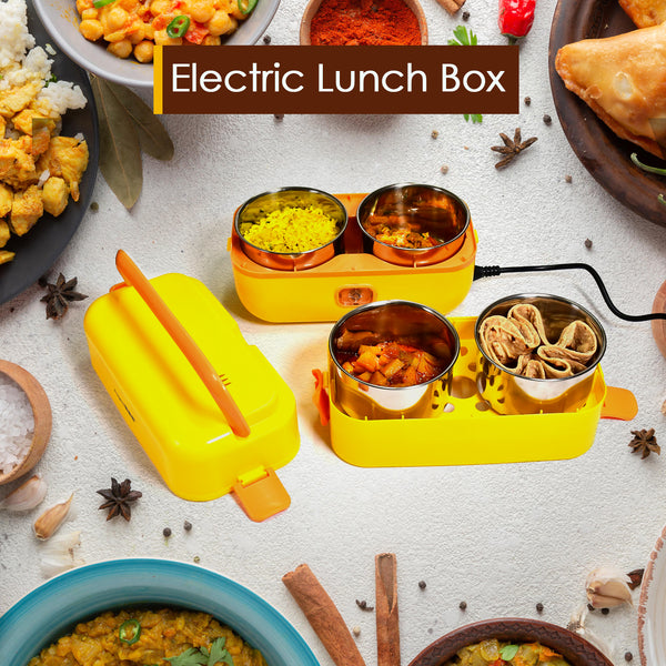 2-Layer Electric Lunch Box for Office | Portable Food Warmer | 4 Stainless Steel Containers | Leak-Proof & BPA-Free