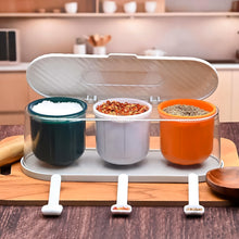 3-Grid Spice & Masala Box with Spoon – Kitchen Seasoning Container (Multicolor, 1 Set)