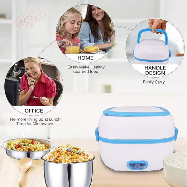 3-in-1 Electric Lunch Box – Food Warmer, Cooker & Steamer with Stainless Steel Bowls | Perfect for Office, School & Travel