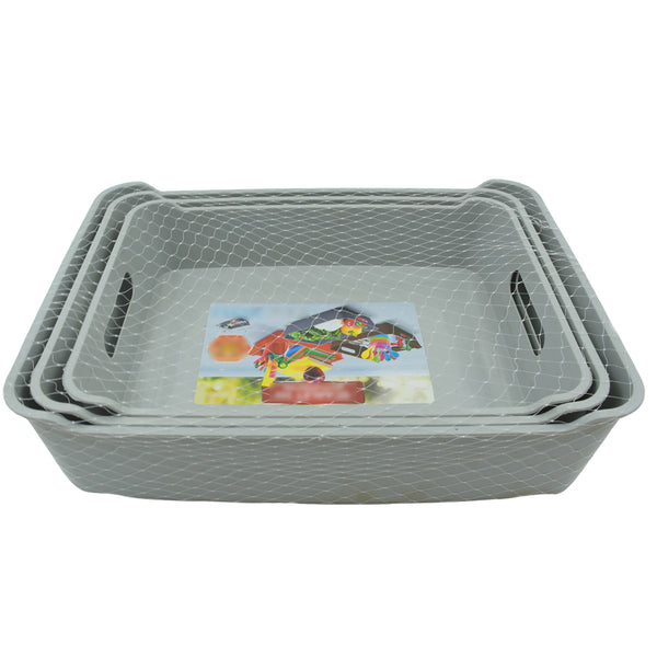 Multipurpose Plastic Storage Trays (Set of 3) | Organizer for Kitchen, Bathroom & Office